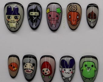 Tamagotchi Press on Nails | Mametchi Kuchipatchi Memetchi Mimitchi Oyajitchi Luxury Handmade Cute Kawaii Japanese Toys 2000s Nostalgia