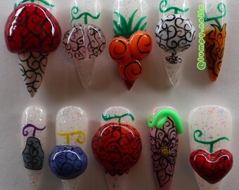 One Piece Devil Fruit Press On Nails: Colorful Trippy 3D Psychedelic Mushroom Anime Fandom 2000s Retro Nostalgic Nature Flowers Weird Lumpy