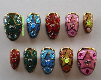 Sailor Moon Friends Bling Anime Press On Nails - 3D Charms Makeup Compact Sailor Scouts Colorful 90s Childhood Nostalgia Glitter Cosplay