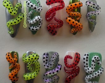 3D Polka Dot Tentacle Press On Nails: Neon Groen Chroom Cat Eye Holografisch Parelmoer Wit Rood Oranje Neon Trippy Psychedelisch Yayoi Kusama