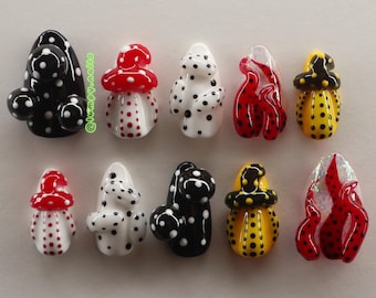 Yayoi Kusama Inspired Press On Nails: Black White Red Yellow 3D Polka Dot Pumpkin Trippy Tentacle Design