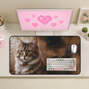 Süße Schreibtischunterlage für´s Büro, getigerte Katze | Computer Arbeitsmatte, Tiger Katze Gaming Mousepad | Geschenk für Katzenliebhaber, Tier Schreibtischzubehör