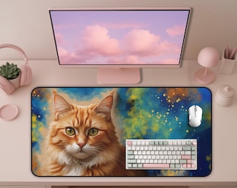 Orange Katze Mousepad, Niedliches Kätzchen Büro Dekor, Katzen Liebhaber Geschenk, lebendiges Tier Schreibtisch Accessoire, Orange Katze Gaming Pad, Computer Arbeitsmatte