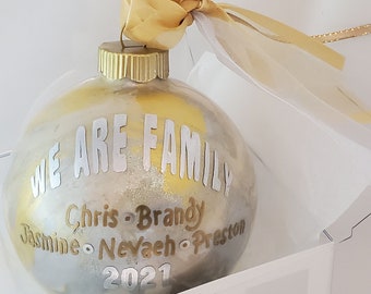 WE ARE FAMILY Upscale Personalized Name Glass Christmas Ornament