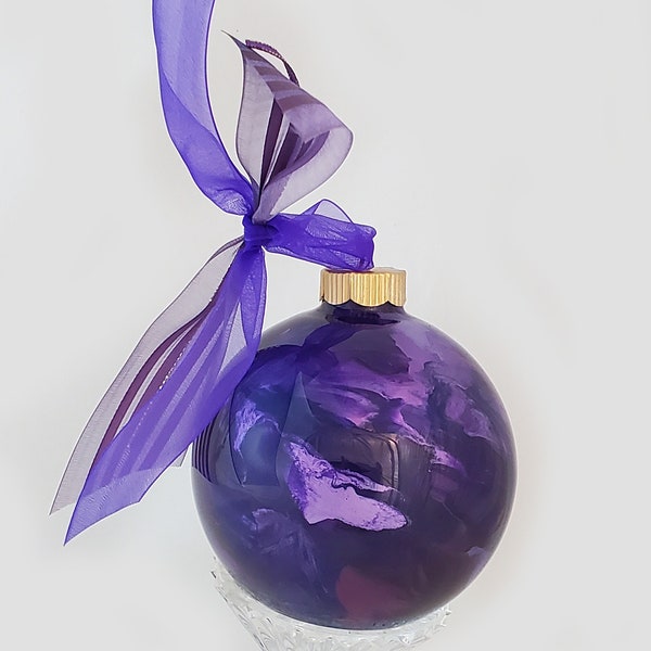 DEEP PURPLE Ornament - PERSONALIZED Upscale Custom Glass in glossy and metallic purples.