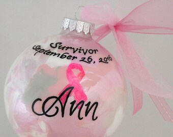Personalized BREAST CANCER SURVIVOR Glass Keepsake Ornament