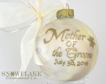 Personalized MOTHER of the BRIDE or GROOM Gift Glass Christmas Ornament Keepsake.
