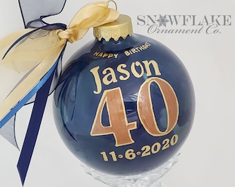 HAPPY 40th BIRTHDAY PERSONALIZED Glass Christmas Ornament Keepsake Gift