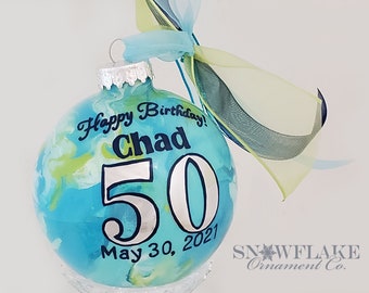 HAPPY 50th BIRTHDAY! PERSONALIZED Glass Christmas Ornament Keepsake Gift