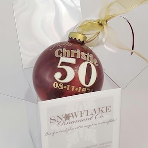 HAPPY 50th BIRTHDAY! PERSONALIZED Glass Christmas Ornament Keepsake Gift