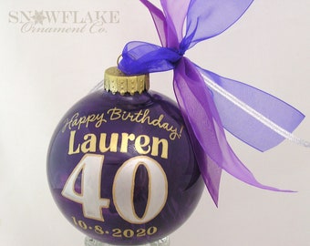 HAPPY 40th BIRTHDAY PERSONALIZED Glass Christmas Ornament Keepsake Gift