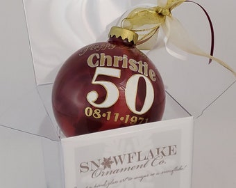 HAPPY 50th BIRTHDAY! PERSONALIZED Glass Christmas Ornament Keepsake Gift