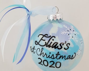 BABY'S 1st CHRISTMAS Personalized Glass Christmas Ornament Keepsake Gift