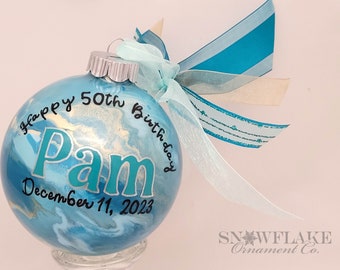 HAPPY 50th BIRTHDAY PERSONALIZED Glass Christmas Ornament Keepsake Gift