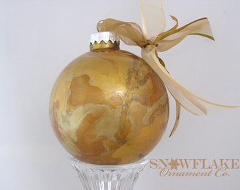 DARK GOLDS Ornament – PERSONALIZED Upscale Custom Glass in darker shades of gold.