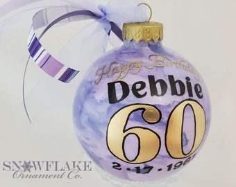 HAPPY 60th BIRTHDAY PERSONALIZED Glass Christmas Ornament Keepsake Gift