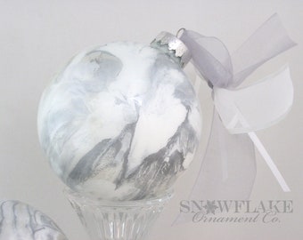 WHITE & PEWTER SILVERS Ornament – Personalized Upscale Custom Glass in whites and metallic golds.