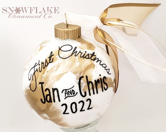 OUR 1ST CHRISTMAS Personalized COUPLE'S Names Glass Ornament Keepsake Gift
