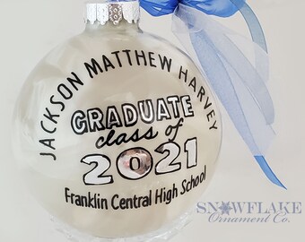 Upscale Handpainted Personalized SCHOOL GRADUATION Glass Christmas Ornament Keepsake Gift