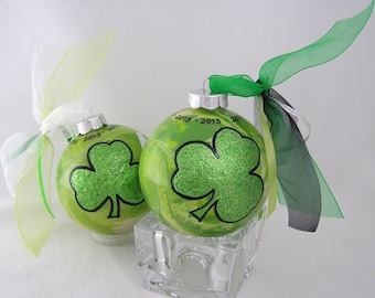GOOD LUCK of the IRISH Handpainted Clover Glass Christmas Ornament - Personalize for Any Occasion