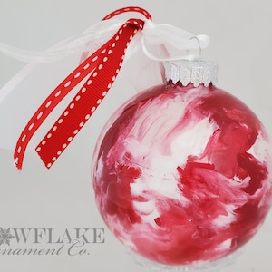 CANDY CANE Ornament - PERSONALIZED Upscale Custom Glass in traditional red, white and pearl.