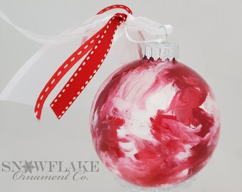 CANDY CANE Ornament - PERSONALIZED Upscale Custom Glass in traditional red, white and pearl.