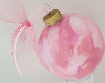 PINK ANGEL Ornament – PERSONALIZED Upscale Custom Glass in shades of pale pinks and pearl white.