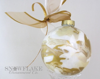 WHITE & GOLDS Ornament – PERSONALIZED Upscale Custom Glass in whites and metallic golds.