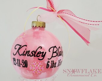 BABY BIRTH ANNOUNCEMENT Glass Keepsake Ornament Gift