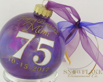 HAPPY 75th BIRTHDAY! PERSONALIZED Glass Christmas Ornament Keepsake Gift