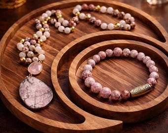 Pink Jasper Bracelet, Dzi Bead, Emotional Healing, Love, Harmony Jewelry