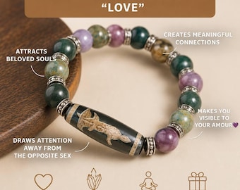 Love Intention Bracelet – Natural Gemstone Dzi Bracelet for Love & Relationships | Handmade Crystal Bracelet | Meaningful Gift for Her
