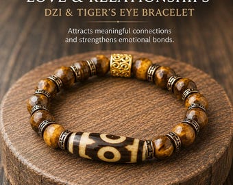 Love & Relationship Dzi Bracelet with Tiger’s Eye, Emotional Bond Crystal Bracelet, Meaningful Connection Gift for Him