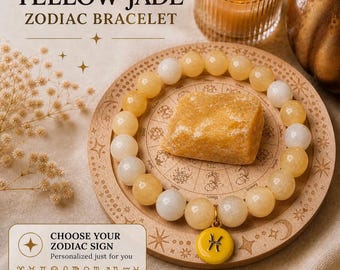 Personalized Yellow Jade Zodiac Bracelet | Choose Your Zodiac Sign | Abundance & Confidence Crystal Bracelet | Gift for Her | Energy Jewelry