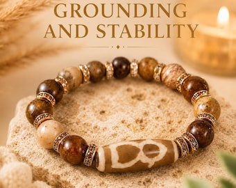 Kubera Dzi Wealth Bracelet – Grounding, Stability & Money Protection, Tibetan Dzi Bead, Spiritual Gift for Him or Her