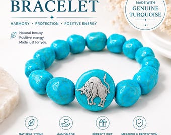 Turquoise Zodiac Bracelet | Astrology Bracelet for Women | Zodiac Sign Jewelry | Taurus Gemini Virgo Libra Pisces Gift | Horoscope Bracelet