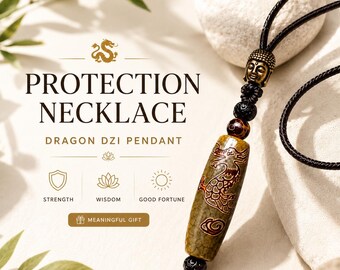 Dragon Dzi Talisman Necklace – Handmade Natural Stone Pendant for Protection