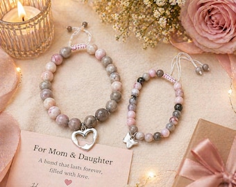 Personalized Mother Daughter Bracelet Set, Mom Gift, Matching Bracelets, Mother’s Day Gift, Dzi Bracelet, Love Bond Jewelry, Gift for Mom