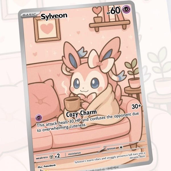 Cozy Coffee Sylveon Espeon Squirtle Custom Made Card Fan Art Card
