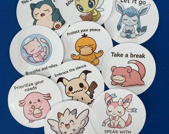 Positive Self Care Stickers Sylveon Mew Glaceon Snorlax Celebi Psyduck Slowpoke
