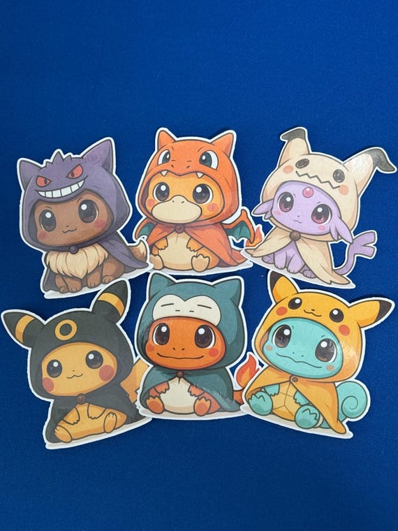 Jumbo Poncho Stickers Psyduck Espeon Pikachu Charmander Eevee Squirtle
