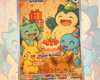 Snorlax Gengar Happy Birthday Gift Custom Made Card Fan Art Card