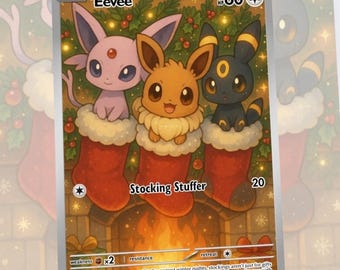 Christmas Holiday Hanukkah Eevee Snorlax Pikachu Psyduck Gengar Piplup Mew  Custom Made Card Fan Art Card