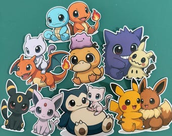 Jumbo Duo Stickers Psyduck Espeon Pikachu Charmander Eevee Squirtle Snorlax Mew