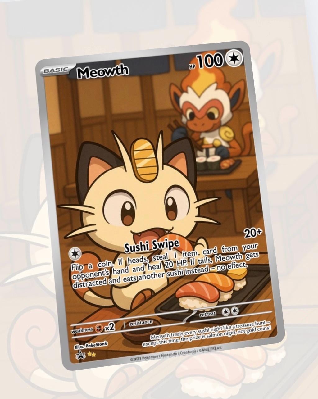 Meowth Sushi Custom Made Card Fan Art Card