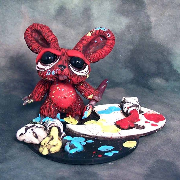 Lil Bunny Bastard Creative Clive Paintinmess  Covington Creations Collectible polymer clay  original sculpture