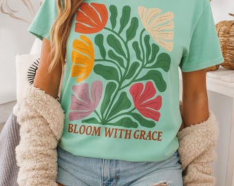 Floral Graphic T-Shirt: Garment-Dyed US Cotton, Nature Lover Gift