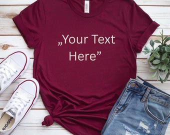 Uniseks jersey T-shirt met aangepaste tekst: Bella+canvas shirt gepersonaliseerd