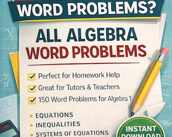 Problemi di algebra stampabili / Pacchetto di matematica per la scuola superiore / 150 domande / Algebra 1 e 2 / Risorsa di matematica per l'istruzione domiciliare in formato PDF