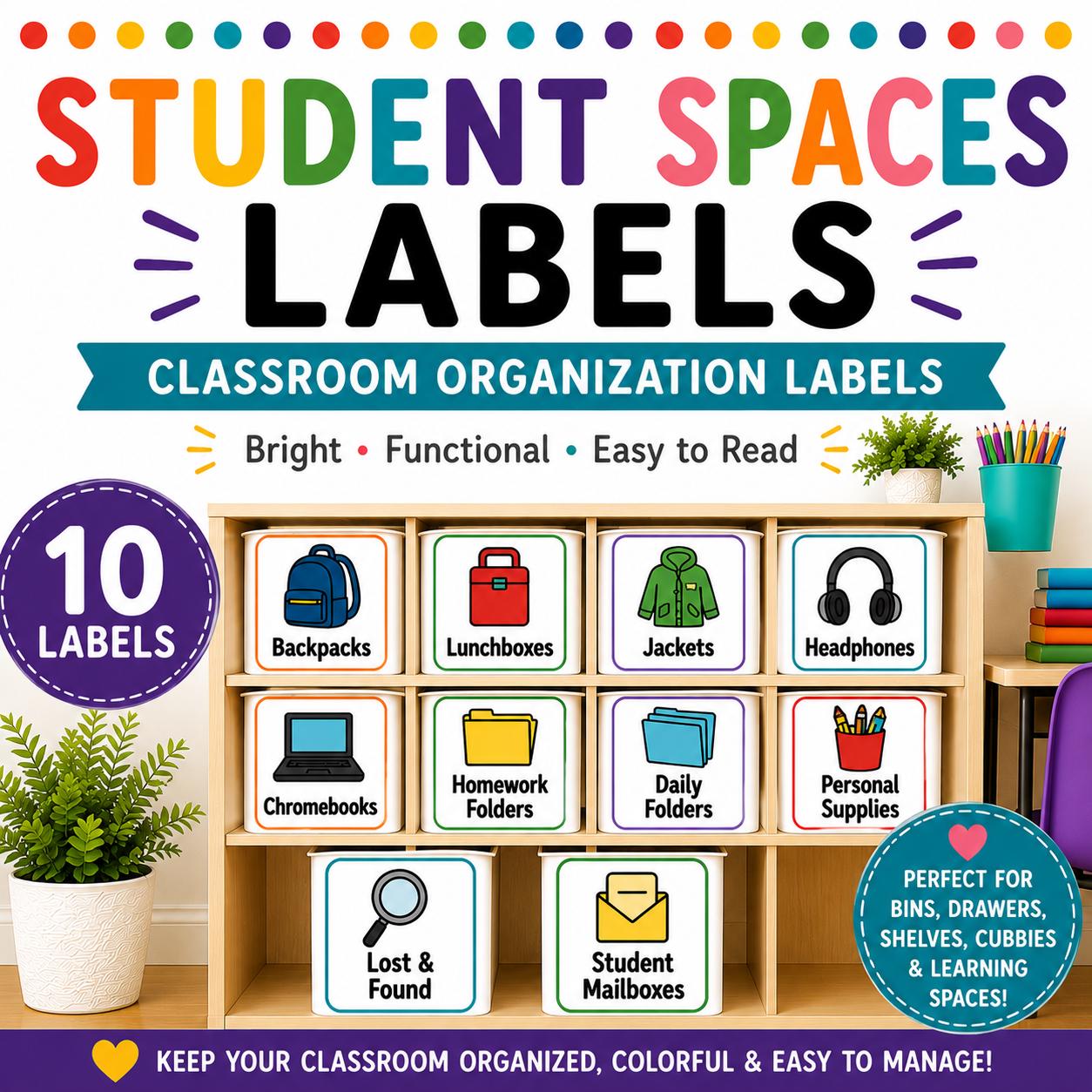 Printable Student Space Labels for Classroom Organization Backpack ...